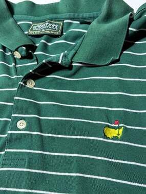 Masters Collection Men's XL Green & White Striped Two-Ply Mercerized Cotton Polo